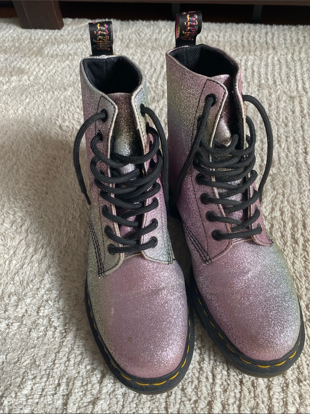 Dr. Martens Iridescent Pink Glitter Lace-Up Boots